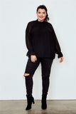 Plus size high neck ruffle long sleeve top