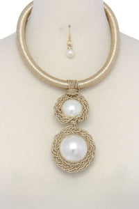Pearl Bead Metallic Thread Necklace