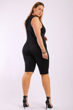 Solid, Stretched, Sleeveless Bodycon Capri Jumpsuit With Front Zipper And Mandarin Collar