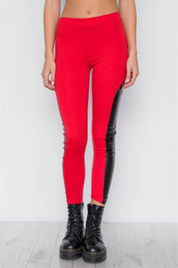 Faux Leather Sides Mid-rise Leggings