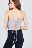 Scoop Neck W/back Cross Strap Detail Waist Self Tie Ribbed Cotton Spandex Crop Top