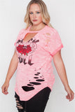 Plus Size Rock And Roll Graphic Cut-out Top