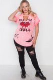 Plus Size Rock And Roll Graphic Cut-out Top