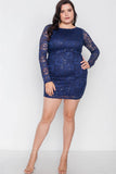 Plus Size Navy Lace Open Back Bodycon Mini Dress