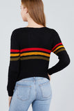 Long Sleeve V-neck Multi Stripe Crop Sweater