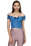 Front Ribbon Tie Off Shoulder Crop Top