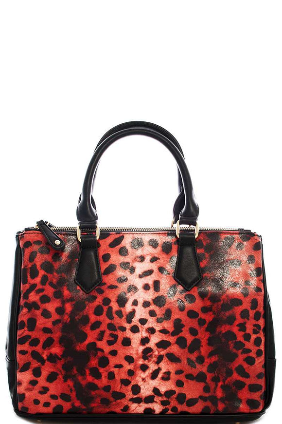 Two Tone Leopard Satchel With Long Strap
