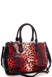 Two Tone Leopard Satchel With Long Strap