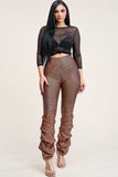 Mesh Crop top with metallic retro ruffle stacked pants