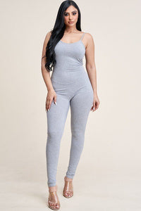 Solid Cotton Spaghetti Strap Catsuit