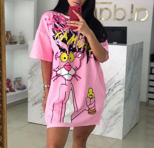 Ladies graffiti comic pink panther oversize tshirt dress
