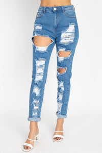 Distressed Straight Leg Jeans