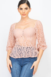 Smock Waist Lace Embroidered Top