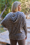Plus Taupe & Black Cheetah Hooded Knit Construction Dropped Shoulders Long Sleeve Front Pocket Relaxed Fit Sweatshirt