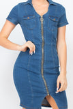 Zip Front Denim Mini Dress