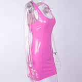 Pink Latex vinyl leather style bodycon fashion dress