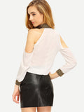 “All in” cold shoulder sequins detail chiffon top