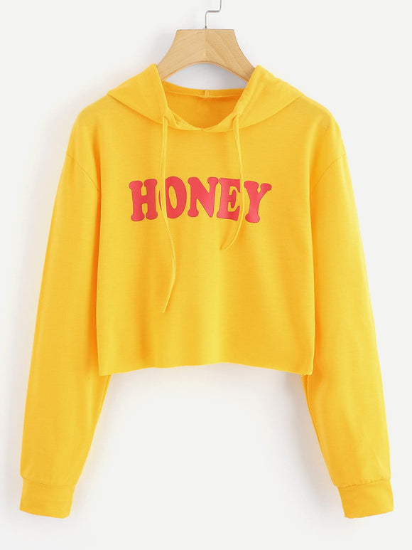 Honey printed crop hoodie sweatshirt