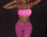 Barbie doll Pink latex leather wet look crop top