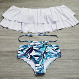 “Getaway” off the shoulder ruffle high waist 2 piece bikini swimsuit set