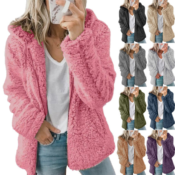 Ladies comfy warm teddy fluffy hoodie jacket