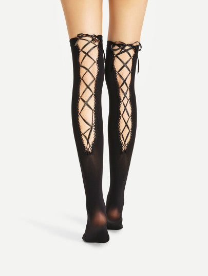 Over knee lace up back stockings socks