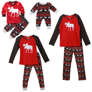 Moose Style Matching Christmas Family Pajamas Set Mom Dad Kids Sleepwear Nightwea