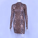 Leopard bodycon mini long sleeve arm cutout dress