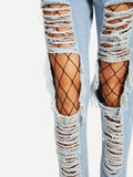 Striped trim waist fishnet stockings tights