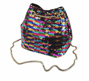 Sequins detail bucket chain handbag