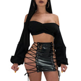 “Popular” extreme lace up latex mini skirt
