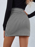 Women Houndstooth print high waist mini skirt