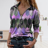Women zipper front geometric style blouse