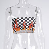 Fire flame checkered tube crop top