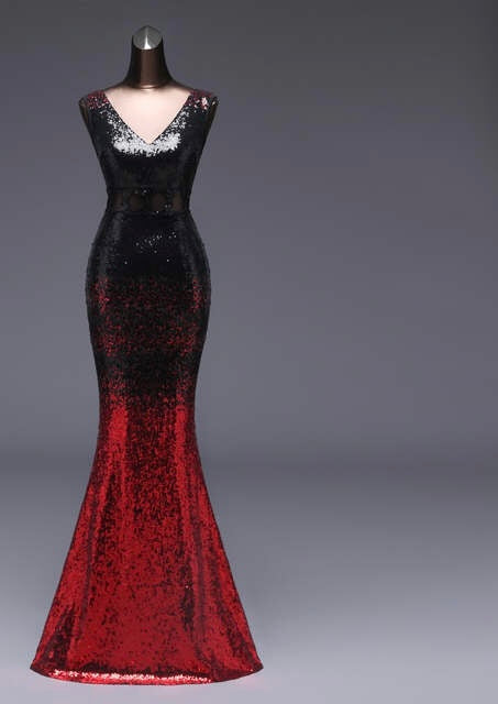 Sexy v neck sequins ombre Long formal evening prom dress