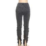 Women Ruched split denim jeans