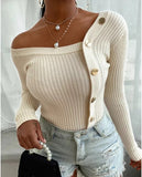 Button detail off the shoulder knitted sweater top