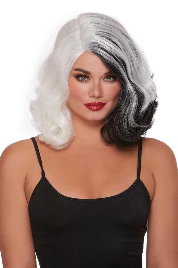 Split two color black white cosplay wig