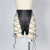 “Caution” leather style lace up cutout shorts