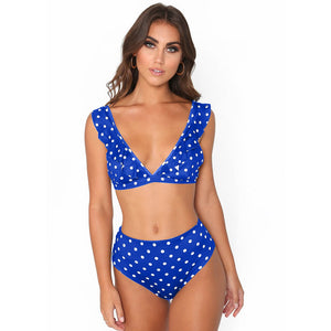 “Rogue” polka dot ruffle high waist 2 piece bikini set