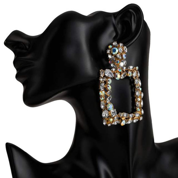 Luxury rhinestone crystal statement square drop earrings