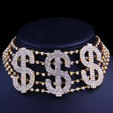 Money dollar sign rhinestone bling statement choker necklace