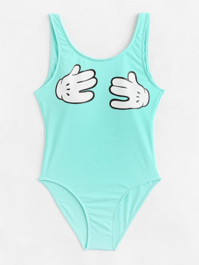 3d Hand print monokini bikini swimwear