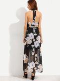 “Petunia” Ladies Floral halter split maxi dress