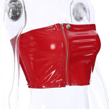 Latex leather style zipper tube crop top
