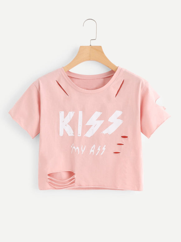 Kiss distressed cutout crop top – Iconic Trendz Boutique