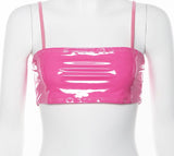 Barbie doll Pink latex leather wet look crop top