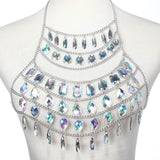 Luxury Festive diamond bling body chain bra top belt set