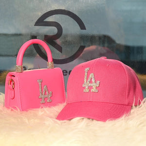 Luxury La Los Angeles rhinestone bling hat and bag set