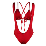 “Red Out” 2 piece suspenders monokini swimsuit